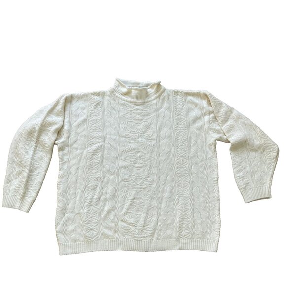 Textured Pullover Knit Sweater Ivory Acrylic Roll Neck Vintage 90s Simply Basic - Picture 2 of 8
